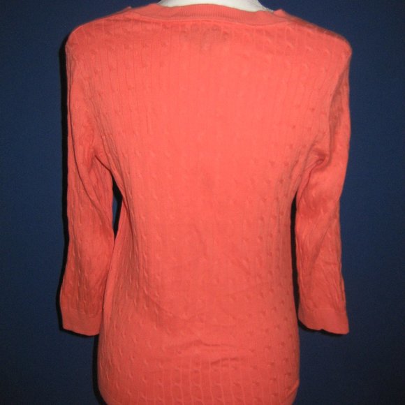 Tommy Hilfiger Coral Orange Cable Knit Button Cardigan 3/4 Sleeves Size Medium M - Picture 3 of 5